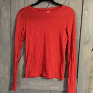Vince Coral-Red Long Sleeve Crewneck Top